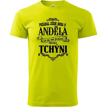 Požádal jsem boha o anděla a on mi poslal moji tchýni - Klasické pánské triko vyšší gramáže - 2XL ( Limetková )