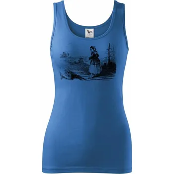 Dámské tričko Kreslená dívka na rybách - Dámské tílko - XL ( Azurově modrá )