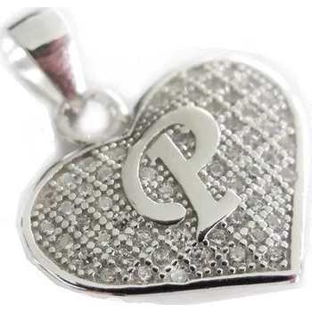 Přívěsek Stříbrný přívěšek srdíčko s písmenkem "P" se zirkony 1,30g Rhodium Stříbro 925/1000