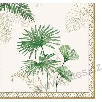 Papírový ubrousek Easy Life EXOTIQUE bílé papírové ubrousky s ginkgo bilobou a zelenými exotickými listy 20 ks