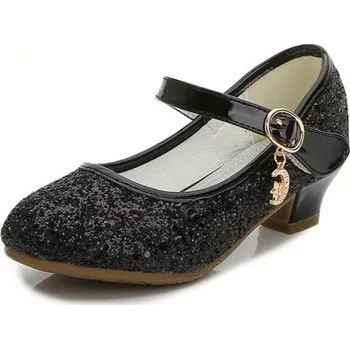 Dětská sálová obuv Dívčí třpytivé střevíčky na podpatku Barva: Černá, Velikost: 30 (19,2 cm)