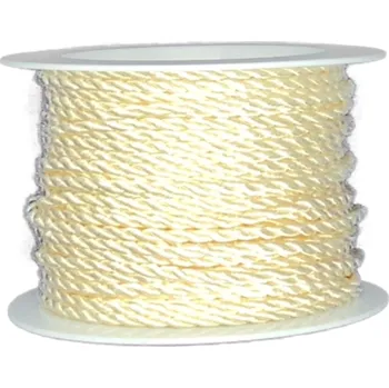 Stuha Provázek kroucený TwistCord Cream Pearl krémový 3mm x 4m (6,- Kč/m) (Provázek dekorační, atlasový, kroucený smetanový lesklý )