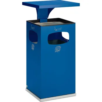 Venkovní odpadkový koš Odpadková nádoba s popelníkem z oceli, s odnímatelným povětrnostně odolným krytem, obj. 72 l, modrá