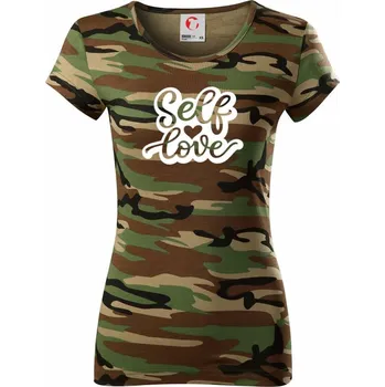 Dámské tričko Self love - Dámské maskáčové triko - L ( Hnědý maskáč )