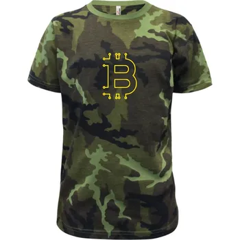 Bitcoin kryptoměna - Dětské maskáčové triko - 104-110cm / 3-4 roky ( Zelený maskáč )