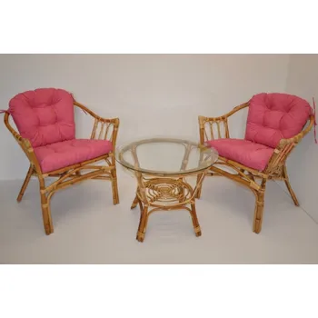 Sedací souprava Axin Trading1 Ratanová sedací souprava Subaliu - polstry malinový melír