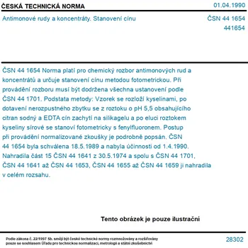 ČSN 44 1654 - Antimonové rudy a koncentráty. Stanovení cínu - Tisk
