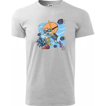 Potápka kluk - Klasické pánské triko vyšší gramáže - S ( Světlešedý Melír )