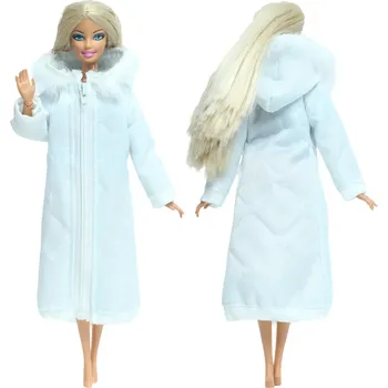 Dlouhý kabát s kapucí pro Barbie panenky Varianta: 7 bílý