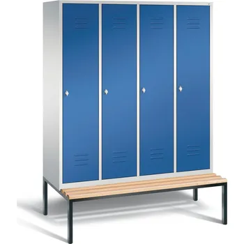 Šatní skříň Šatní skříň typ Cabo s lavičkou, 4 oddíly, š 1590, v 2090, h 500/815 mm, šedo-modrá