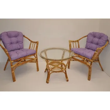 Sedací souprava Axin Trading1 Ratanová sedací souprava Subaliu - polstry fialový melír