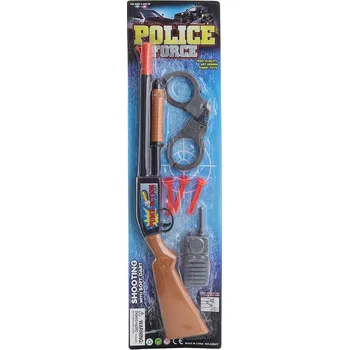 Dětská zbraň Puška dětská se soft náboji na přísavku policejní set s pouty a vysílačkou