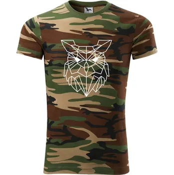 Pánské tričko Geometrie - sova - Army CAMOUFLAGE - XS ( Hnědý maskáč )