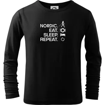 Chlapecké tričko Nordic walking eat sleep - Triko dětské Long Sleeve - 122 cm/6 let ( Černá )