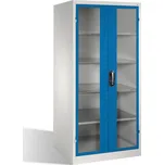 Dílenská skříň typ Cabo XXL na nářadí, prosklená výplň dveří, Š 930, H 800, V 1950 mm, šedo-modrá