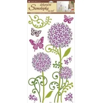 Samolepící dekorace Samolepky na zeď hortenzie fialkové s glitrem, 69x32 cm