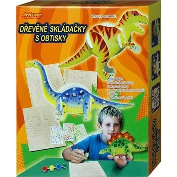 Dřevěná hračka Dřevěné skládačky s obtisky Dinosauři - 3 ks v krabici
