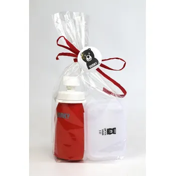 dětská jídelní sada DOMKY Silikonová kapsička červená s malým boxem na svačinu