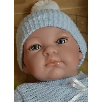 Panenka Realistické miminko - chlapeček- Malý John v modrém svetříku od firmy Lamagik (španělské miminko 32 cm)