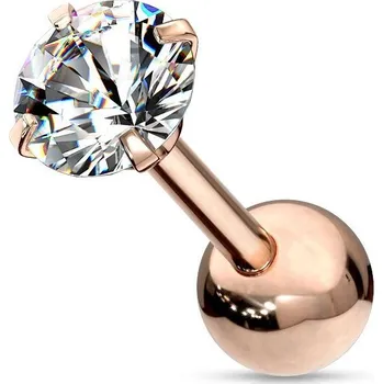 Piercing Zlacený cartilage piercing do ucha, čirý kámen (3 mm)