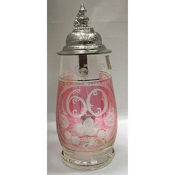 Sklenice Korbel jubilejní krígl broušený skleněný s cínovým víkem Velký s číslem 60