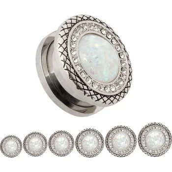 Náušnice Atreya Šroubovací plug s hadím vzorem a kamínky Velikost: 16 mm