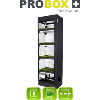 Pěstební box PROBOX Propagator L, 60x40x200cm, pěstební stan (Dva metry vysoký Probox Propagator L, 60x40x200cm. Pěstební box s 5 patry pro předpěstování až 720 sazenic. Vnitřní fólie Mylar s odrazivostí až 97%, vnější látka Nylon 420D. Neprůsvitný.)