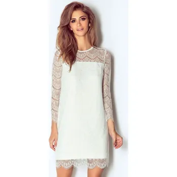 Dámské šaty Bílé krajkové šaty mini délka s dlouhým rukávem - L/XL Barva: Bílá, Velikost: L/XL