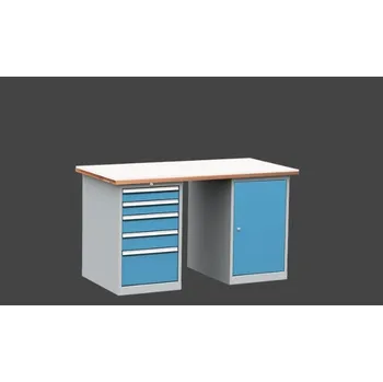 Průmyslová sponka dílenský stůl DPS 1N23 s bukovou spárovkou a PP deskou, kontejner a skříňka + doprava zdarma