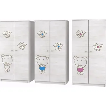 Dětská skříň Šatní skříň Medvídek BÍLÁ - Růžová