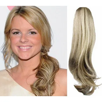 Příčesek CLIP IN CULÍK VLNITÝ 100% LIDSKÉ REMY VLASY 50CM - PLATINA/SVĚTLE HNĚDÁ