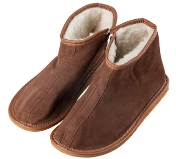 Dámské pantofle Vlnka Manufacture Kotníkové kožené papuče s ovčí vlnou