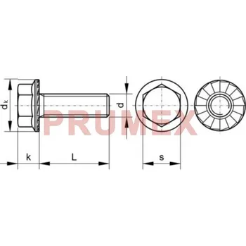 Šroub Šroub se šestihrannou hlavou s ozubeným límcem DIN 6921 M12x50-8.8 pozink