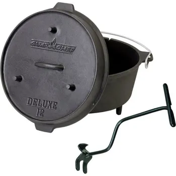 kotlíky Litinový hrnec Camp Chef Deluxe Dutch Oven 30cm, 7l s poklicí a zvedákem CC-DO12 Holandská trouba (Camp Chef CC-DO12 7-litrový hrnec Deluxe Dutch Oven s poklicí, kterou lze rovněž využít jako pánev)