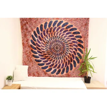 Přehoz na lůžko Přehoz mandala z pírek - modro-červený