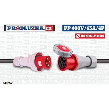 Prodlužovací kabel Prodlužka.cz Prodlužovací přívod 400V/63A/4p/4G10/IP67 M: Délka 10 m