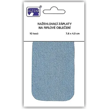 Riflové nažehlovací záplaty světle modré, 7,6x4,9 cm, 10ks