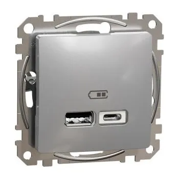 Elektrická zásuvka Sedna Design zásuvka nabíjecí USB 2-násobná (A+C) 2,4A aluminium