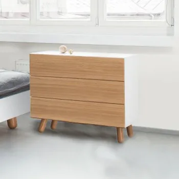 Komoda Komoda MAMMA 3 zásuvky, kombinace - 90 cm, Dýha dub bílá