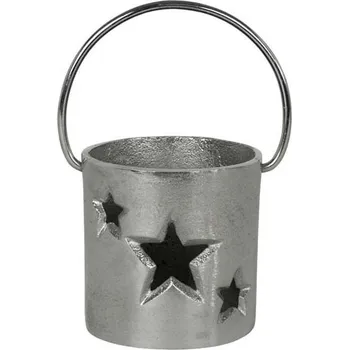 Svícen Stříbrný kovový svícen s hvězdami - Ø 12*12cm