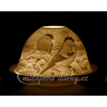 Svíčka Bílý keramický svícen s plastickým motivem ptáčků