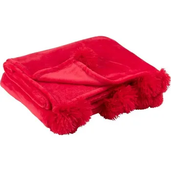 Přehoz na lůžko Fuchsiový pléd s bambulemi Pompom - 130*170*1 cm