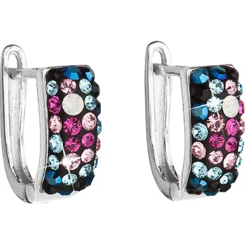 Náušnice Stříbrné náušnice visací s krystaly Swarovski mix barev půlkruh 31123.4 galaxy