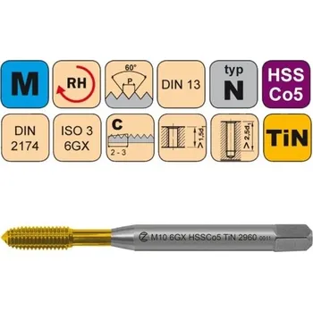 Závitořezný nástroj NÁSTROJE CZ Tvářecí závitník /CZZ2960/ pro metrický závit s mazací drážkou CZZ Závit: M5 6GX