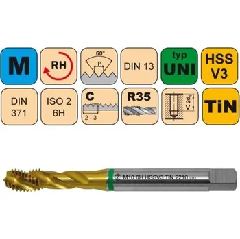 Závitořezný nástroj NÁSTROJE CZ Strojní závitník /CZZ2210/ pro metrický závit se šroubovitou drážkou CZZ Závit: M10