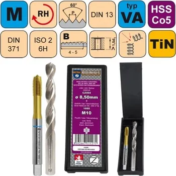Ruční nářadí NÁSTROJE CZ Sada str.záv.M14x2 ISO2 HSSCo5 TiN DIN376B+vrták CZ004-12,00