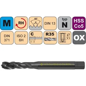 Závitořezný nástroj NÁSTROJE CZ Strojní závitník /CZZ2090/ pro metrický závit se šroubovitou drážkou CZZ Závit: M4
