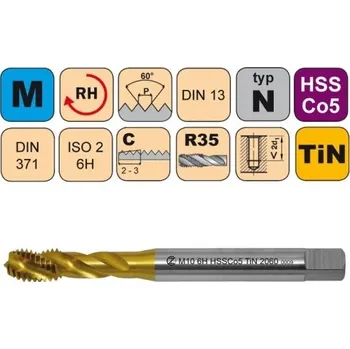 Závitořezný nástroj NÁSTROJE CZ Strojní závitník /CZZ2060/ pro metrický závit se šroubovitou drážkou CZZ Závit: M5
