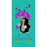 Dětská plážová osuška KRTEK A PARAPLÍČKO (Krteček), tyrkysová, froté, 70x150cm