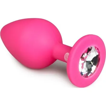Anální kolík EasyToys Diamond Plug Medium Pink, růžový silikonový anální kolík 7,9 x 0,9–3,3 cm